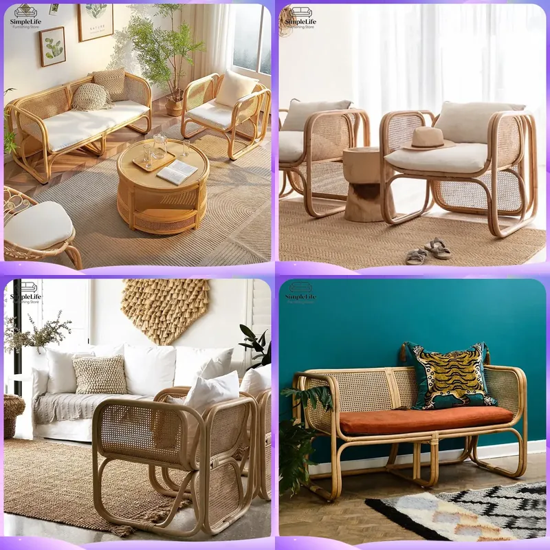 Outdoor Furniture Japanese Style - Conjunto de Sofá de Rattan Estilo